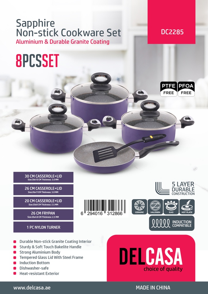 Delcasa Sapphire Cookware Set 8pcs Dc2285 F-I21