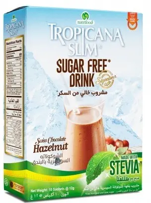 Tropicana slim suger free drink chocolate hazelnut 10 sachets x12g