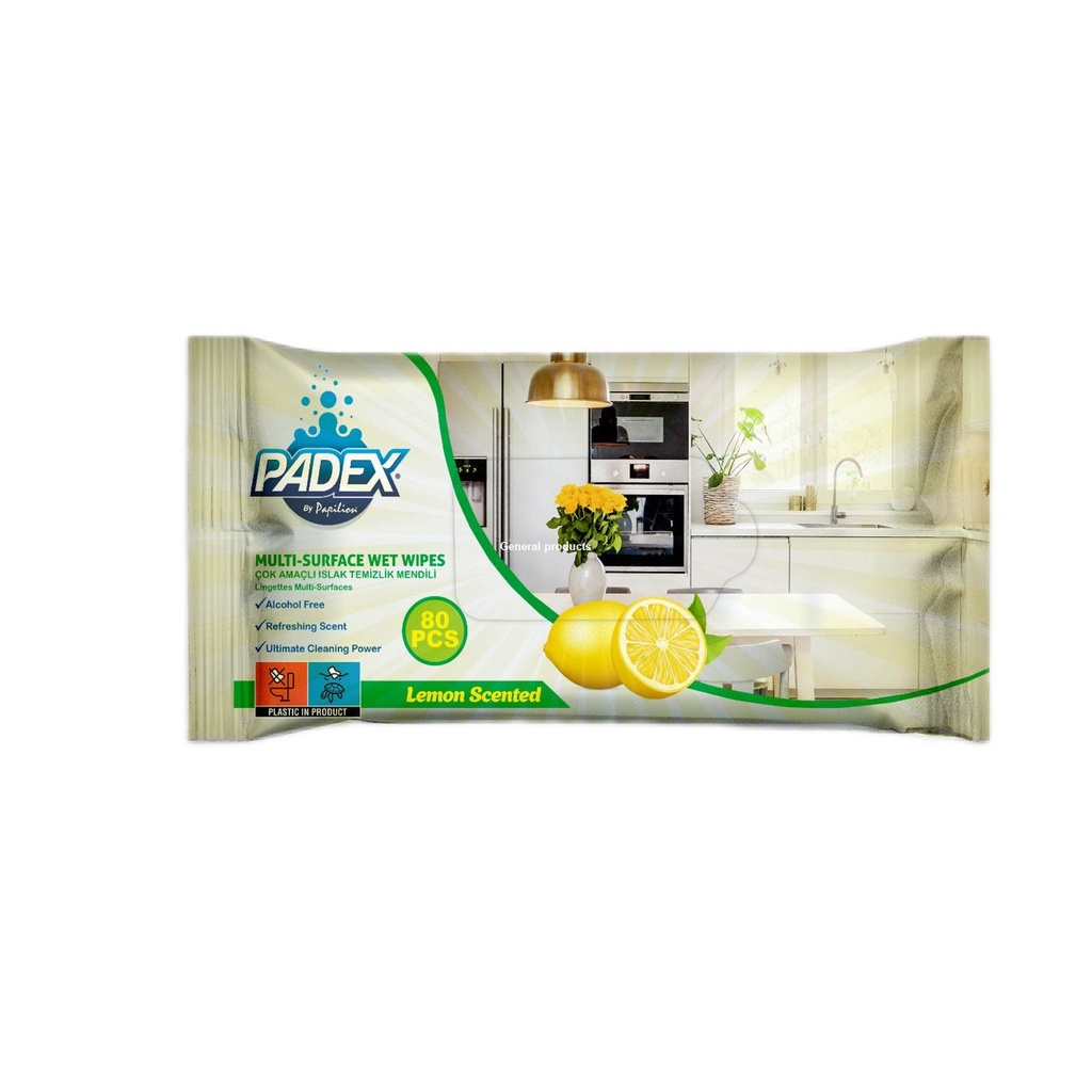 Padex multi-surface wet wipes lemon scented 80pcs