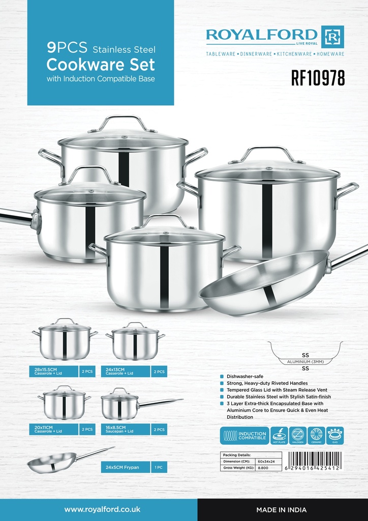 Royalford Cookware 9pcs Rf10978