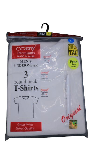 Cottny Premiums Underwear 3round Neck T-Shirts Xl