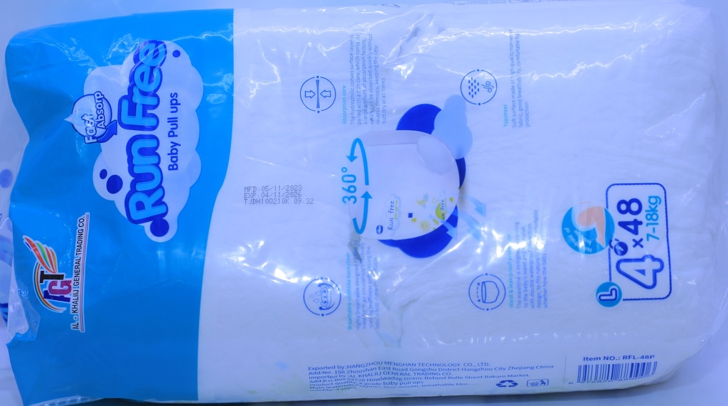 Run Free Baby Diaper Pull Up No-4l 7-18kg  48pcs (Al-Khaliij)