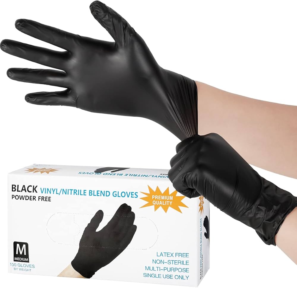 Green Pro Powder Free Black Vinyl Gloves 100pc