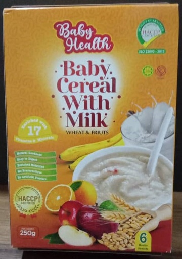 [A18752] Baby health baby cereal with milk wheat & friuts 250gr