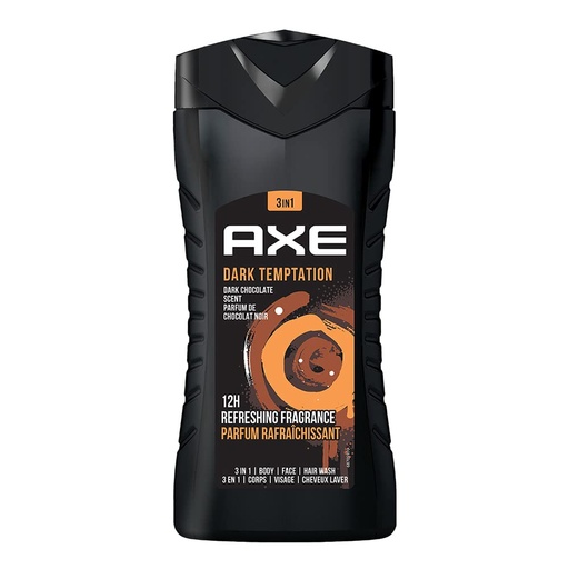 [A24977] Axe dark temptation chocolate 3in1 body face hair wash 250ml